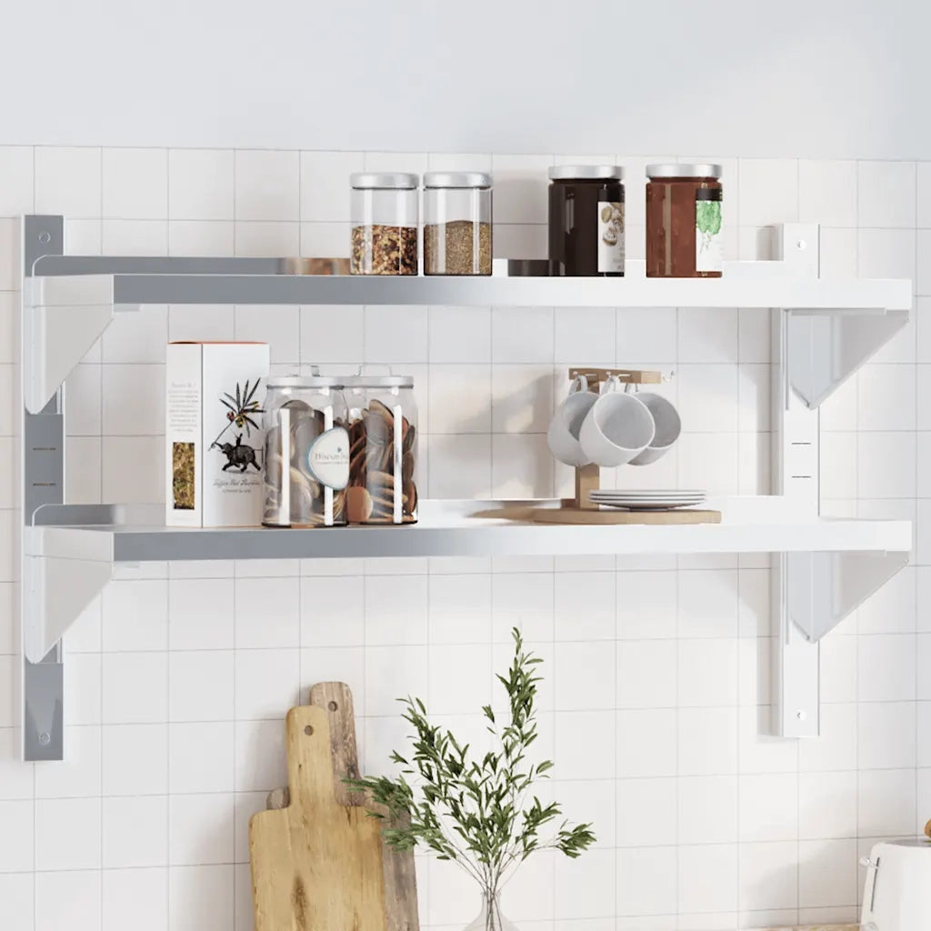 Mensola a Muro 2 Ripiani 100x23,5x60cm Argento in Acciaio Inox 30311