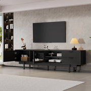 Mobile TV 200x40x50.5 cm con 2 porte e 2 cassetti; 3 livelli e 45 kg; truciolare e vetro temperato nero
