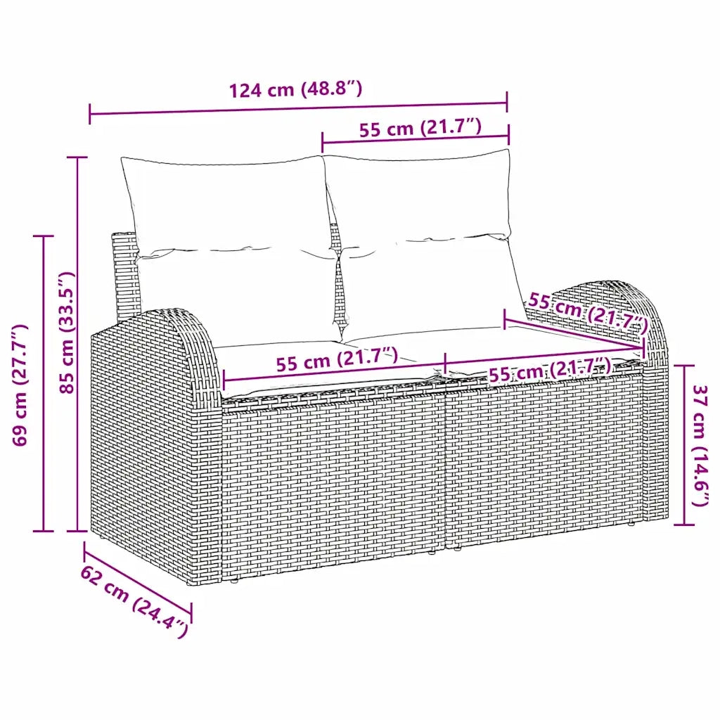 Divano da giardino con cuscino Beige 124 x 62 x 69cm polyrattan 42006746