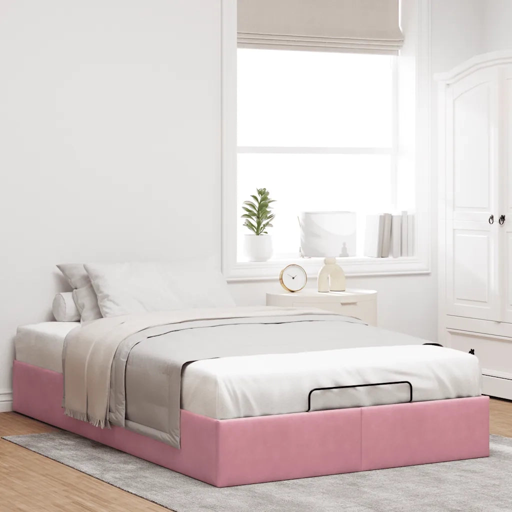 Struttura Letto Pouf senza Materasso-Giroletto con contenitore Rosa 120x190 cm Velluto