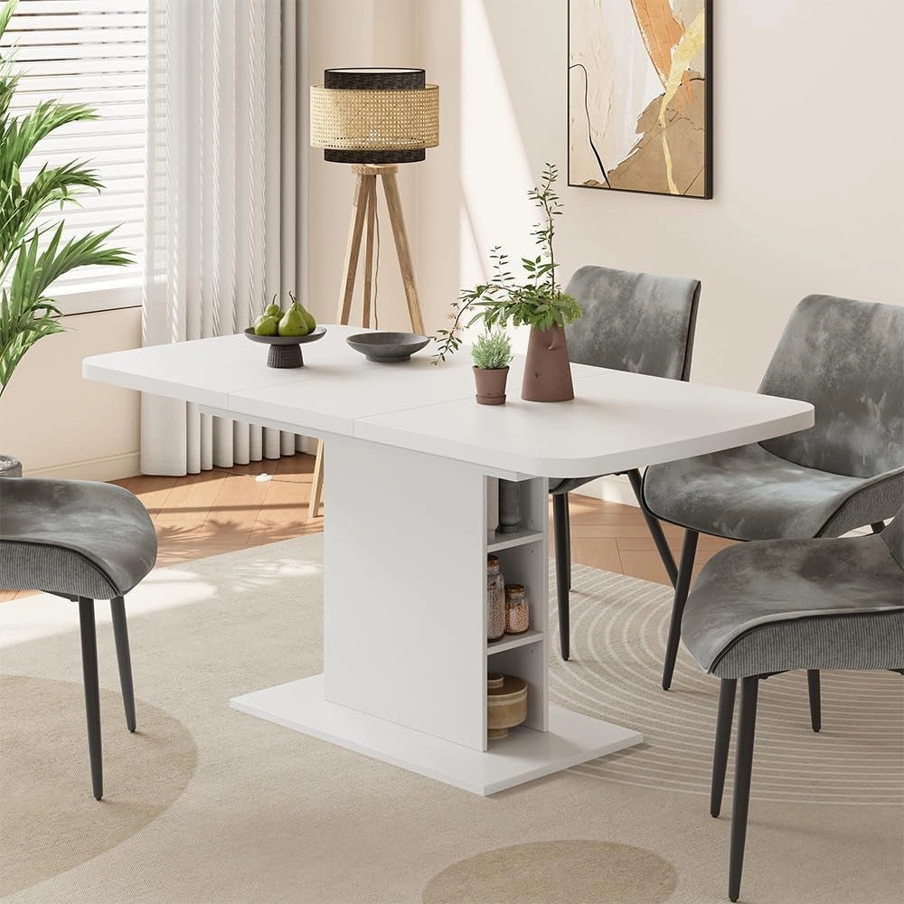 Tavolo da pranzo Estensibile Fenaro, Bianco, 120/160 x 80 cm con scomparti aperti