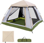 Tenda Campeggio Pop Up per 2-4 Persone, Tenda Istantanea Impermeabile con 2 Porte, Tetto Parasole Rimovibile e Finestre in Rete, Borsa da Trasporto, per Escursioni, Campeggio e Spiaggia