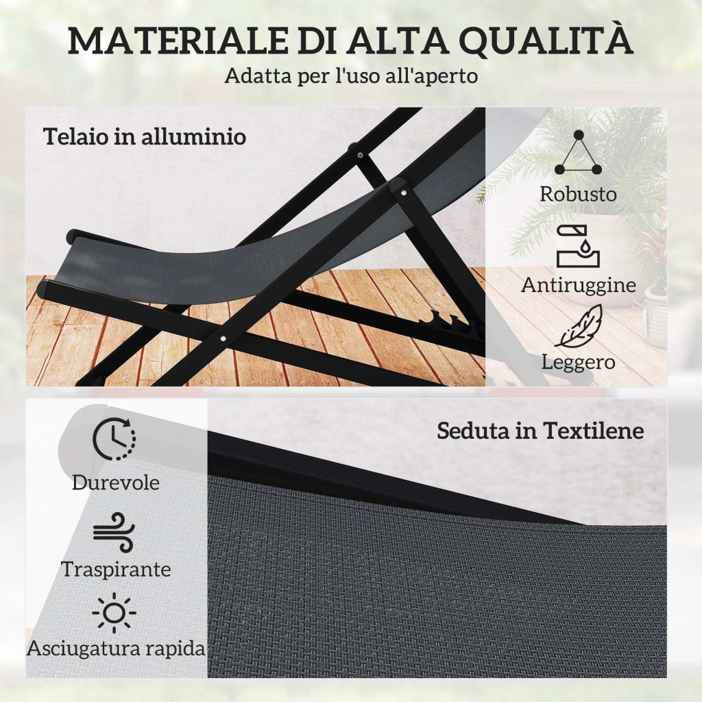 Poltrona sdraio reclinabile da giardino ¨C Xylo ¨C set 2 pezzi pieghevole alluminio grigio scuro 96.5x58x91.5 cm