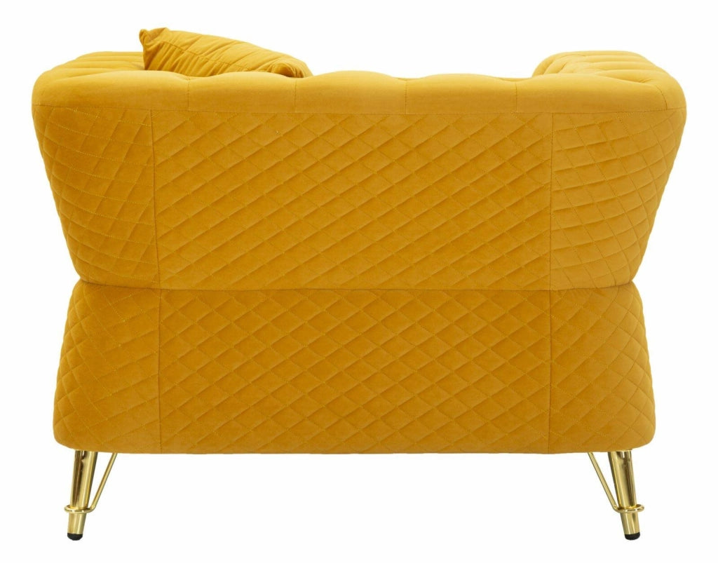 Poltrona Gabbiano, Seduta imbottita, Divano singolo da salotto, Sedia con braccioli, 104x83 h76 cm, Ocra e Oro