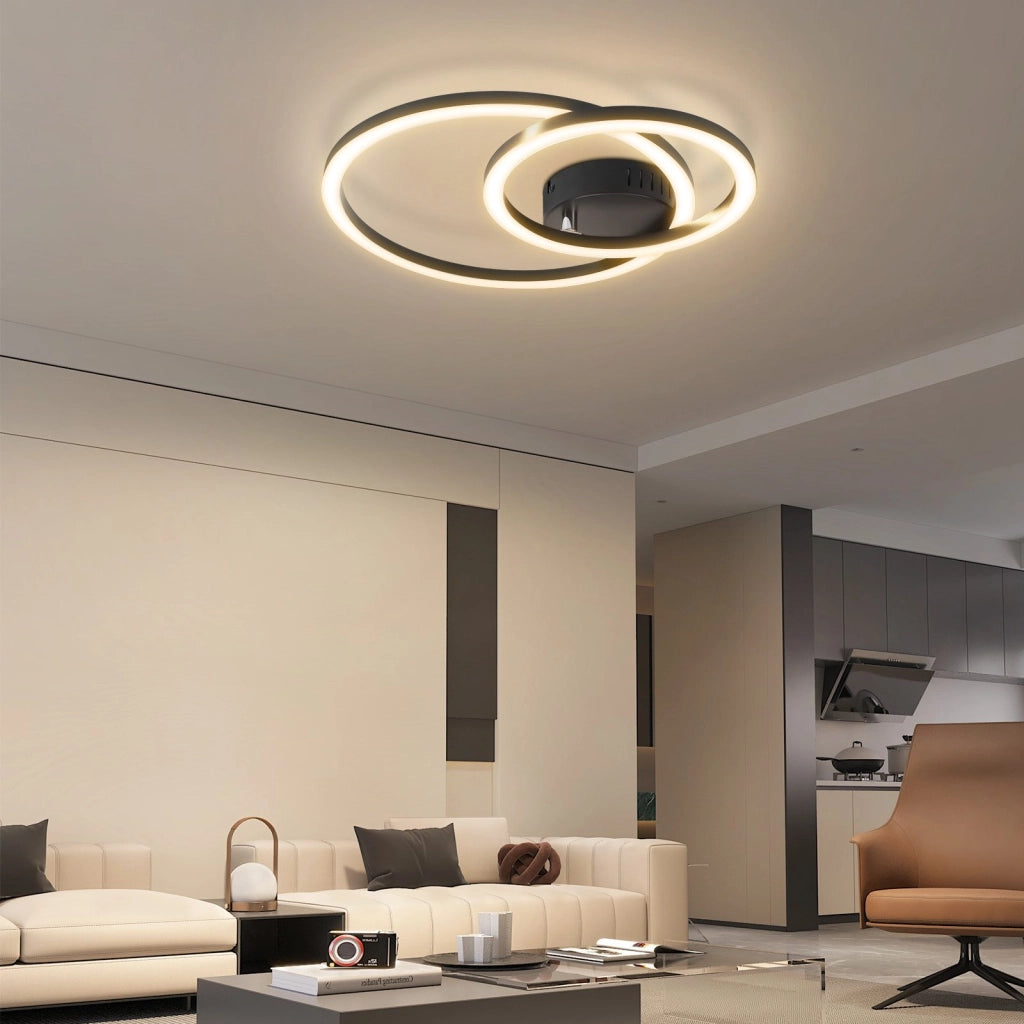 ZMH Lampada da soffitto plafoniera LED 2 anelli nera moderna 23W 3000K per soggiorno