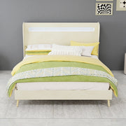 letto imbottito tessuto e metallo beige 140 x 200 cm
