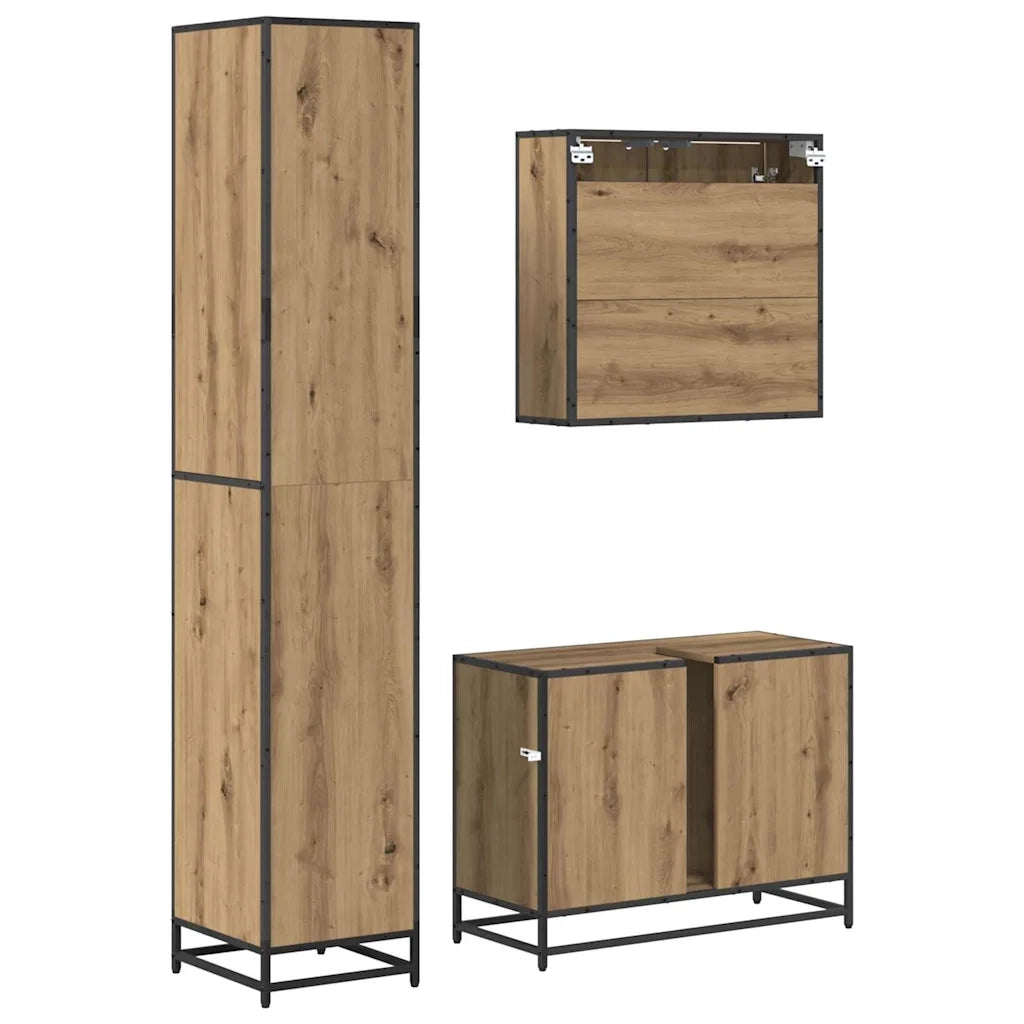 Set di mobili per il bagno con porta 3 pcs Rovere artigianale 3402546