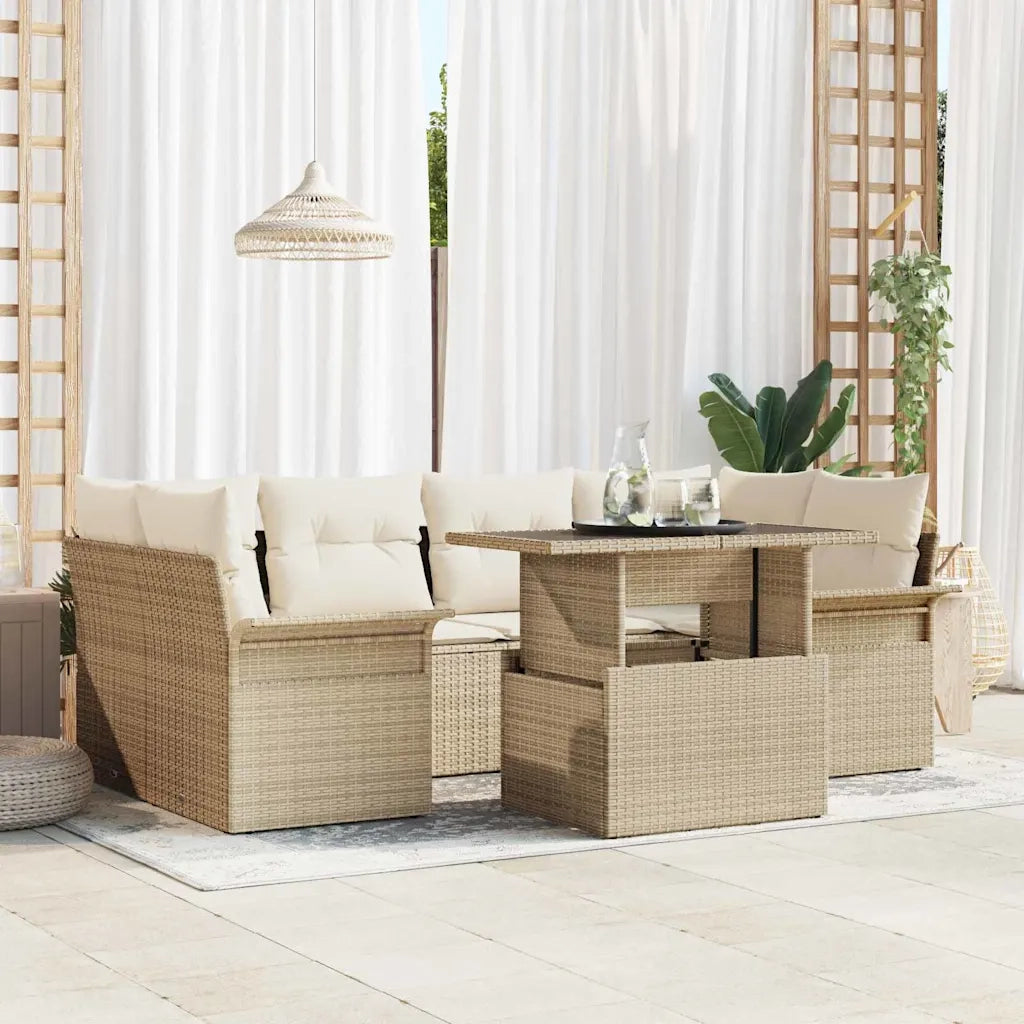 Set Divano da Giardino con cuscino 7 pcs Beige polyrattan