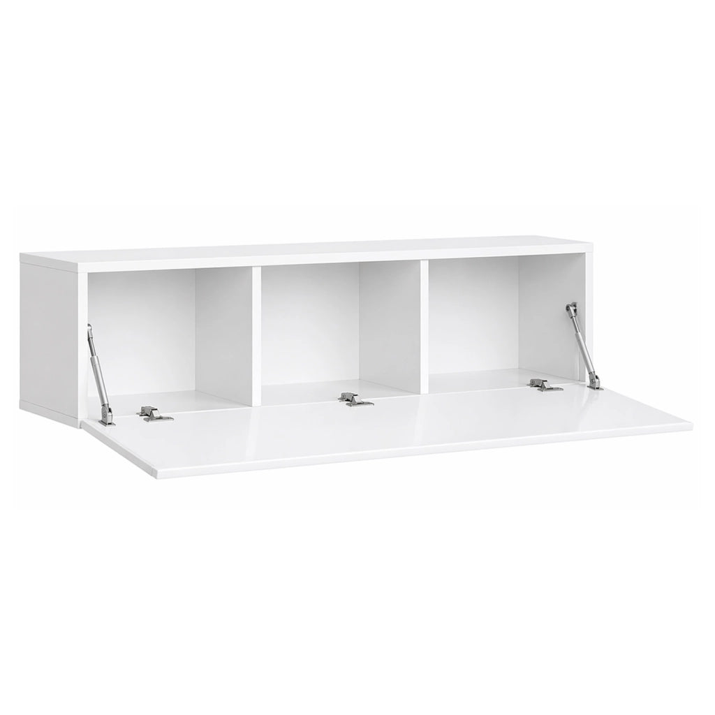 Mobile TV Sospeso Design Minimal Con 3 Vani Contenitore Anta A Ribalta Reversibile Frontale Lucido In Melaminico Per Soggiorno Salotto Zona Living 160 X 34 X 40 Cm Bianco