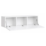 Mobile TV Sospeso Design Minimal Con 3 Vani Contenitore Anta A Ribalta Reversibile Frontale Lucido In Melaminico Per Soggiorno Salotto Zona Living 160 X 34 X 40 Cm Bianco