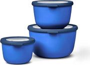 Set di contenitori a forma rotonda 3 pezzi - scatole di stockaggio con coperchio - adatti come contenitore di conservazione, frigorifero, congelatore e servizio per forno a microonde - 500 ml, 1000 ml & 2000 ml - Blu Vivido