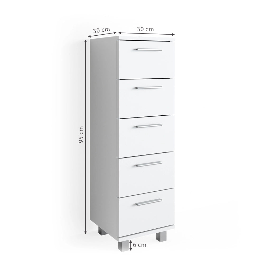 Vicco Cassettiera da bagno Bianco 30 x 95 cm