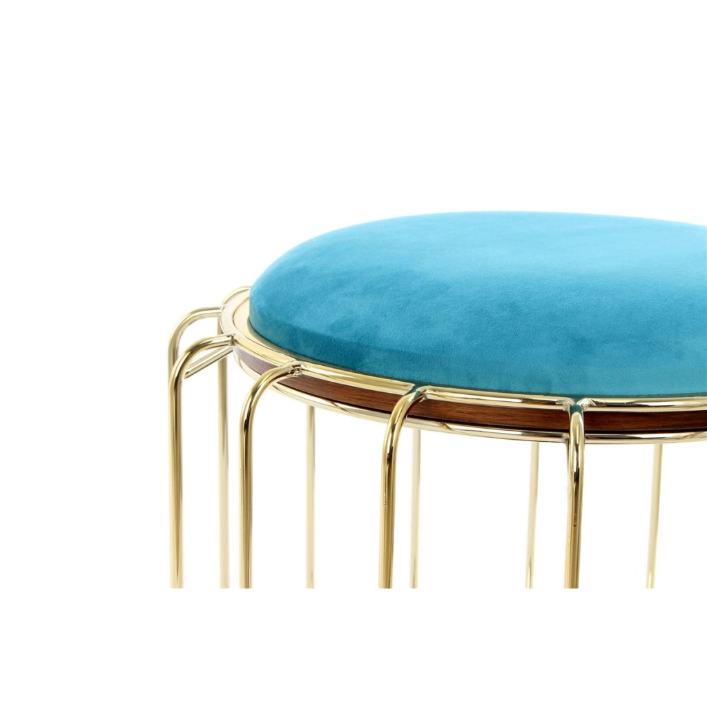 Tavolino e Pouf 2-in-1 Comfortable in Velluto Turchese e Oro