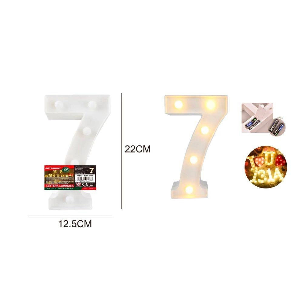 Trade Shop - Numero 7 Luminoso Con Luci Led A Batteria Decorazioni Per La Casa Dim. 22 Cm -