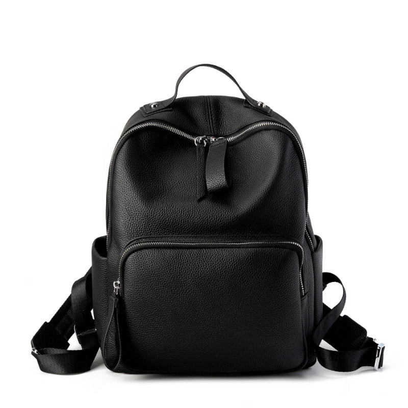 Zaino in vera pelle, borsa casual per la scuola, borsa da viaggio, nero