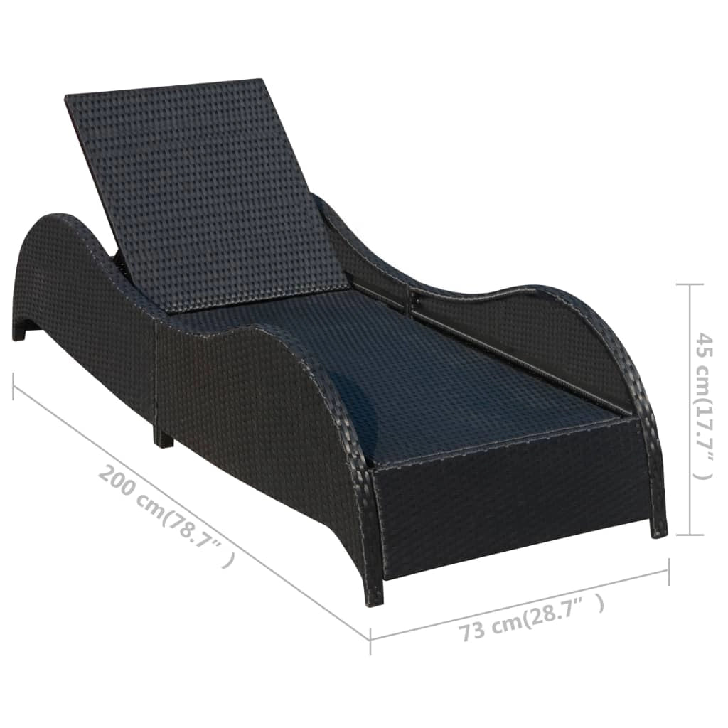 Lettino prendisole sedia a sdraio lettino prendisole letto da giardino mobili da esterno per patio con cuscino resina intrecciata nera 02_0012526