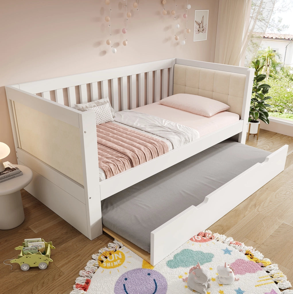 Letto da giorno con letto estraibile 90x190 cm; legno; bianco