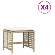 Sgabelli Giardino con Cuscini 4 pz Beige 41x41x36cm Polyrattan CFW8146651