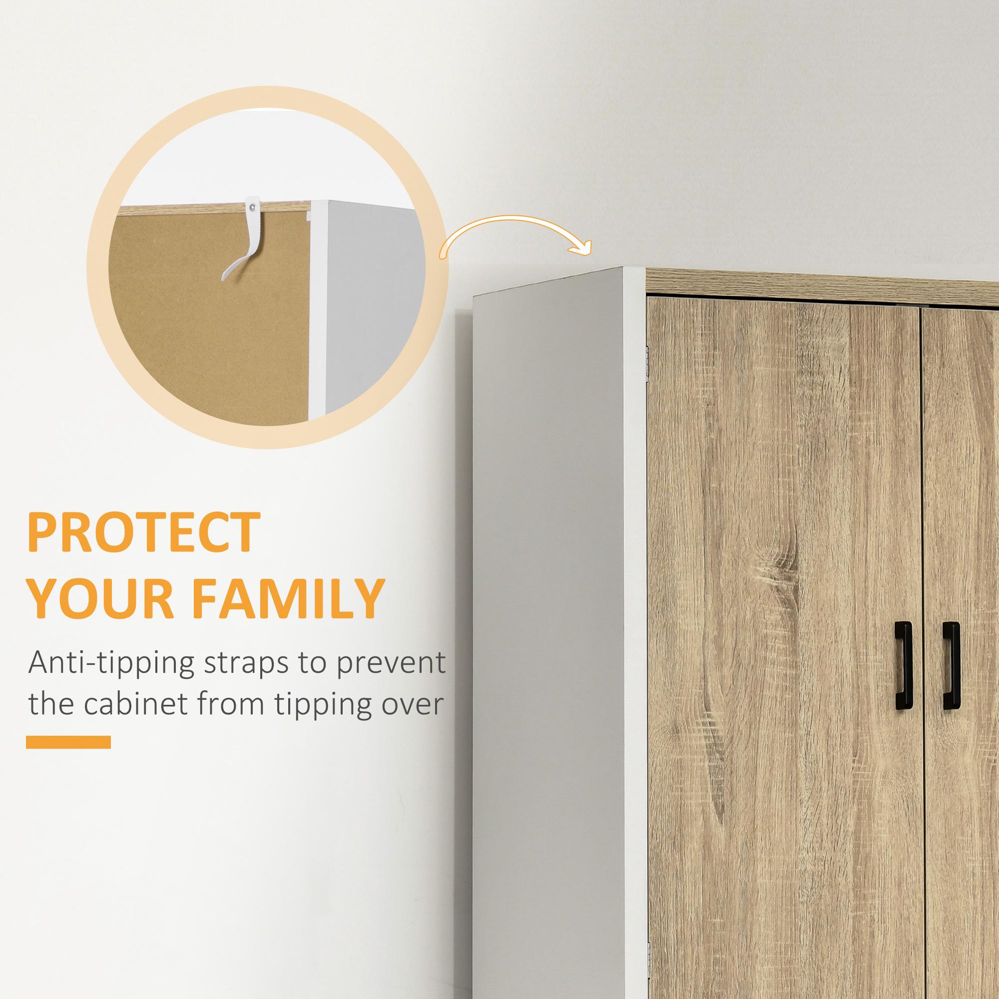 Mobile Dispensa Cucina 4 Ante 80x40x182 cm in MDF Bianco e Legno