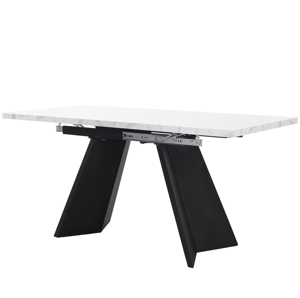 Set da pranzo allungabile 99-159x74x77 cm con 4 sedie; MDF; metallo e velluto; bianco e nero