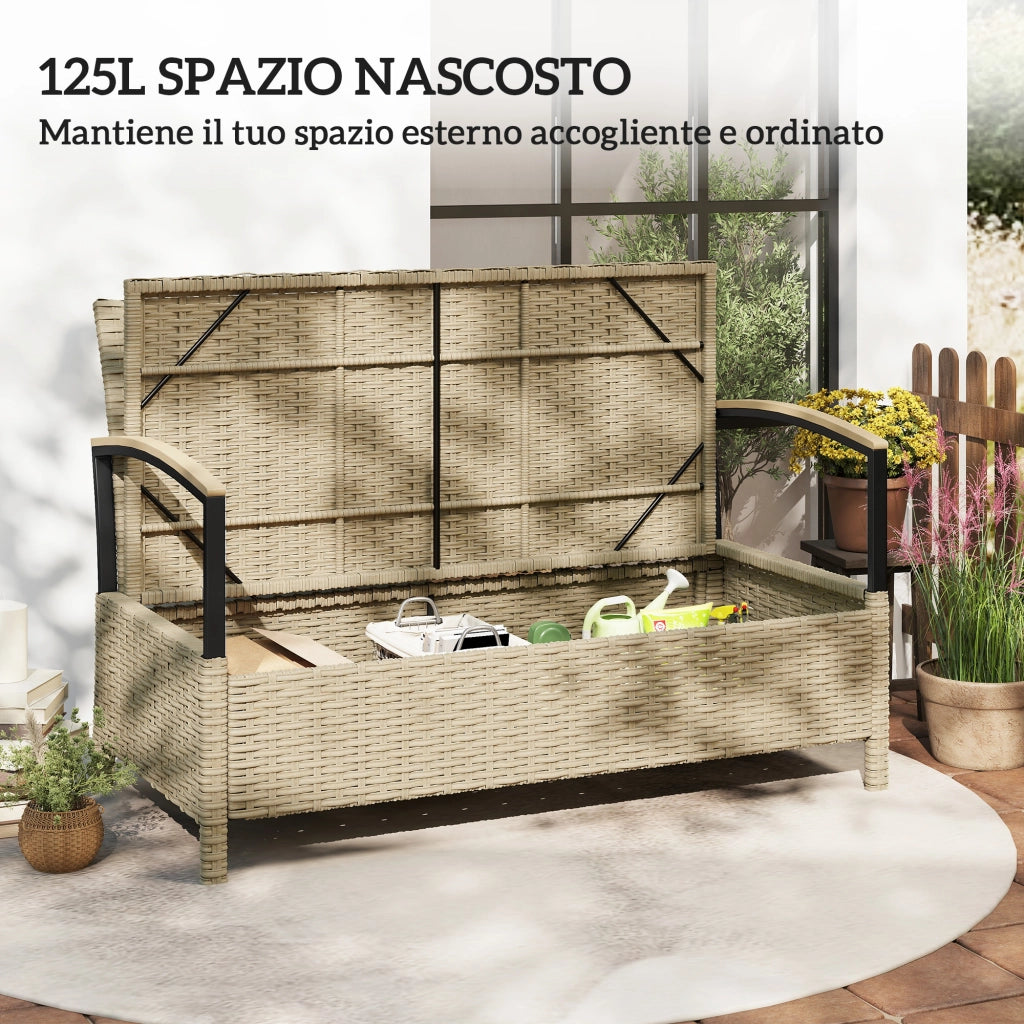 Panca Contenitore 125L con Cuscino Imbottito, in Metallo, 123x70x82 cm, Cachi