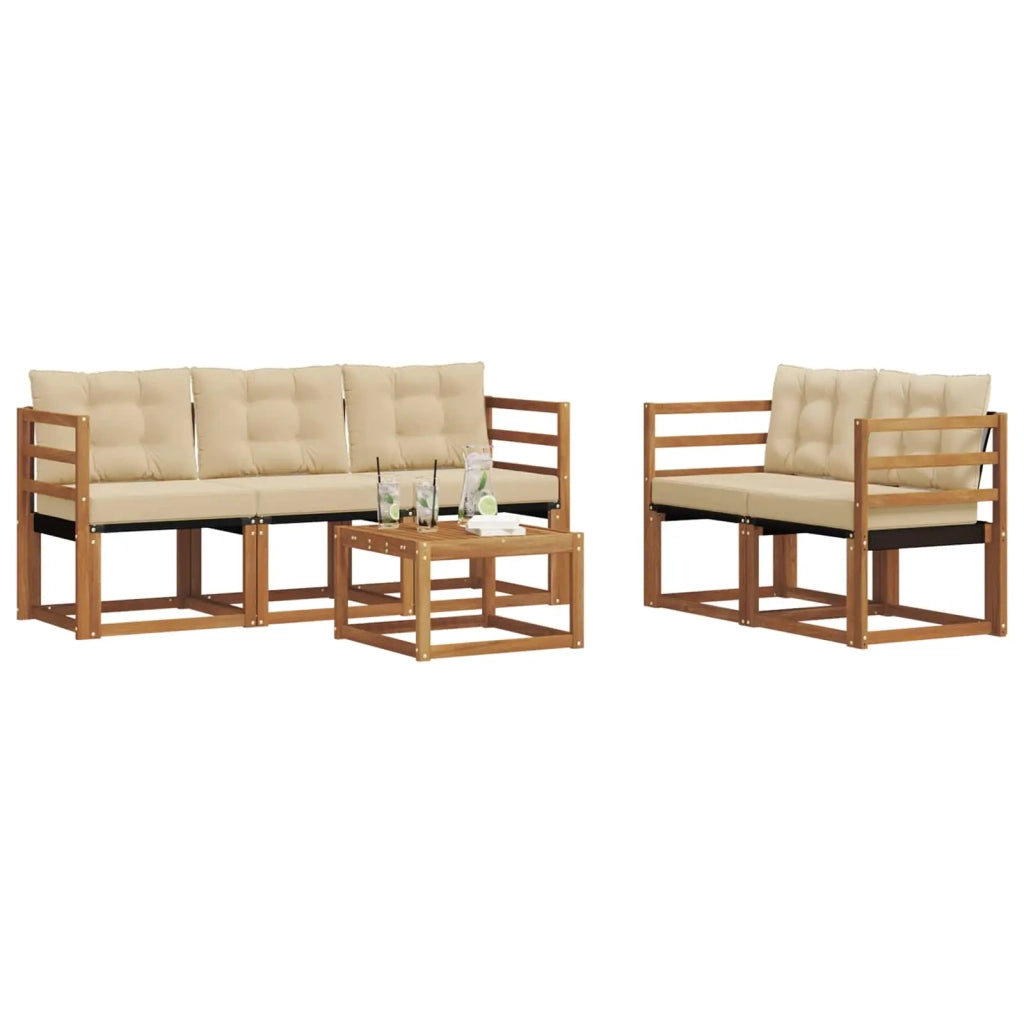 Set di divani da esterno con cuscino 6 pcs Naturale e Beige 3368392