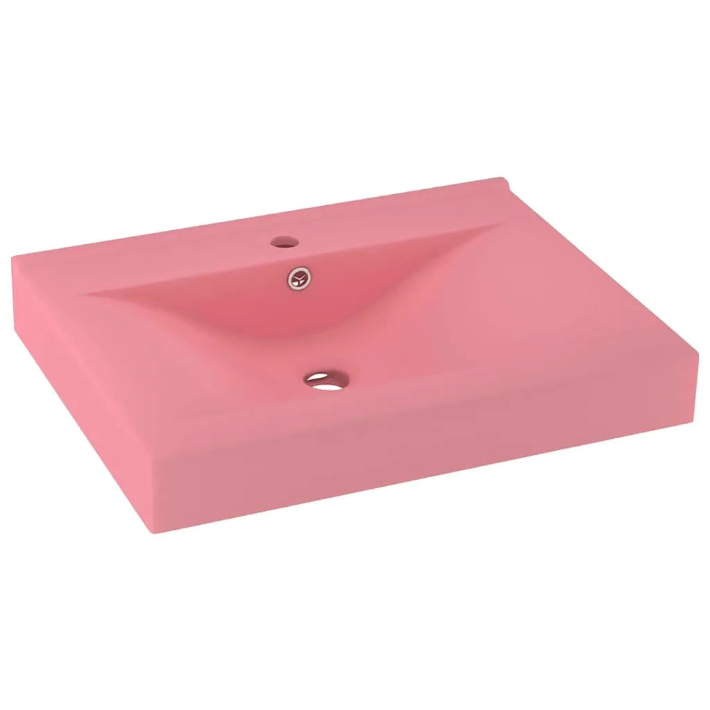 Lavandino con Foro Rubinetto Rosa Opaco 60x46 cm in Ceramica 147021