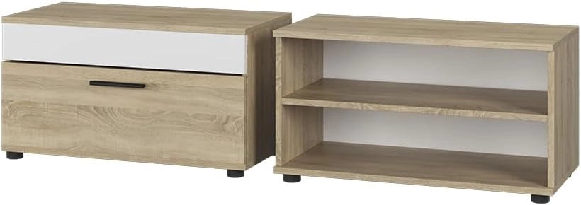 Mobili da soggiorno Berno, Sonoma/Bianco, 2 parti, per la conservazione di dispositivi multimediali e accessori per la casa