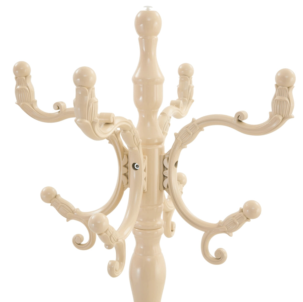 Appendiabiti in legno massello crema con base stabile e ganci multipli, altezza 195 cm