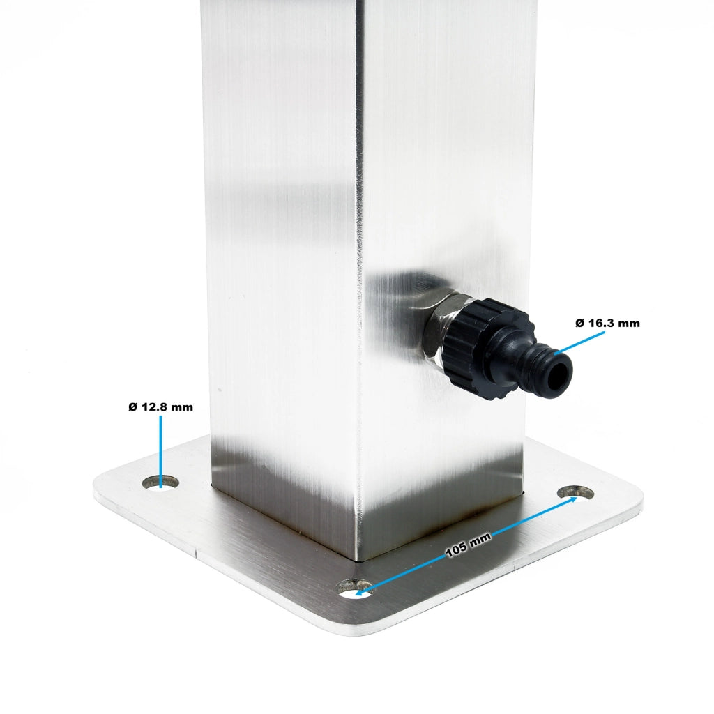 Fontanella in acciaio inox 95 cm, colonna d'acqua con rubinetto e raccordo, resistente ai raggi UV e al gelo
