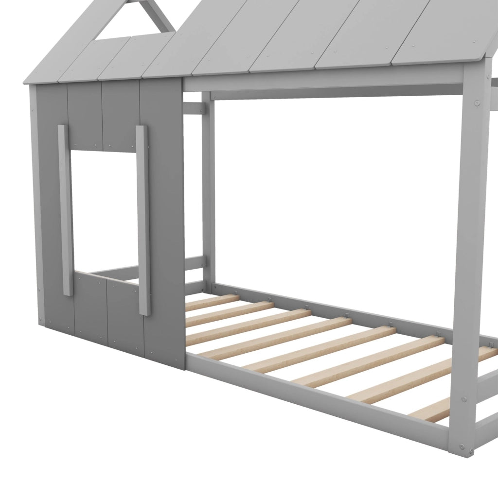 Letto singolo per bambini a casetta 90x200 cm grigio in pino e MDF