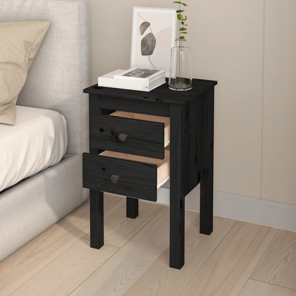 Comodini 2 pz Nera 40x35x61,5 cm in Legno Massello di Pino cod mxl 30426