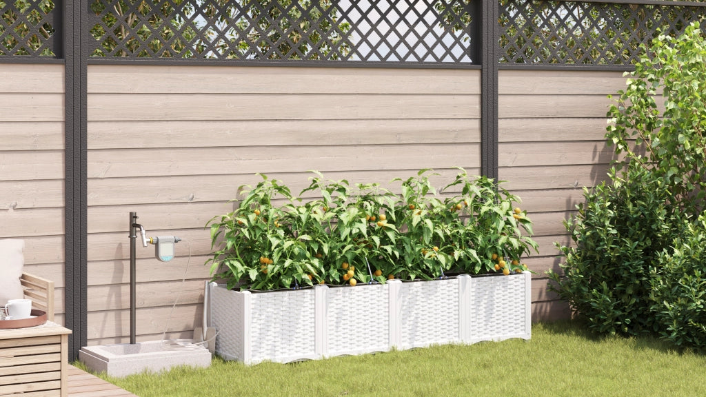 Vasi da Giardino con Sistema di Irrigazione 4 pz Bianco