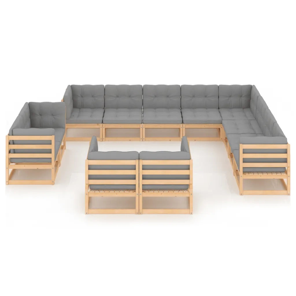 Set Divani Giardino 12 pz con Cuscini in Legno Massello di Pino 3077004