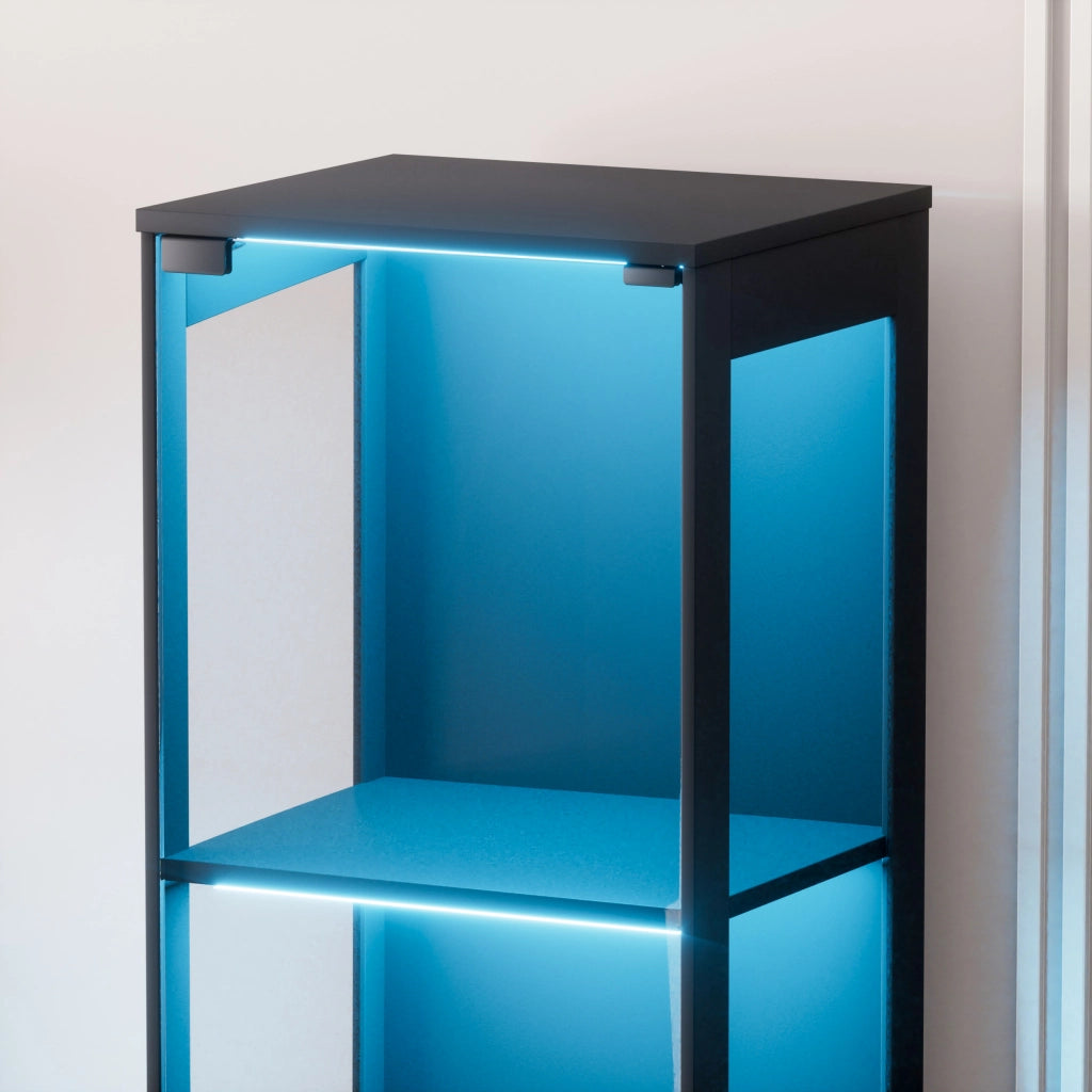 Vetrina da esposizione con LED sensore di movimento e ante in vetro per soggiorno e camera da letto 40 × 35 × 165 cm