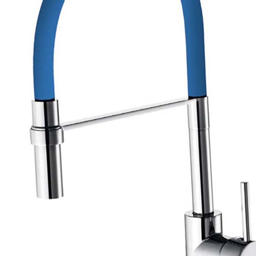 Rubinetto da cucina bocca alta winter con flessibile blu e doccetta estraibile