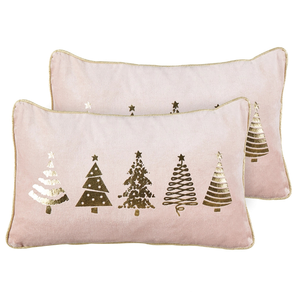 Set di 2 cuscini sparsi in tessuto di velluto rosa 30 x 50 cm con motivo ad albero di Natale in cotone sfoderabile Soggiorno Camera da letto