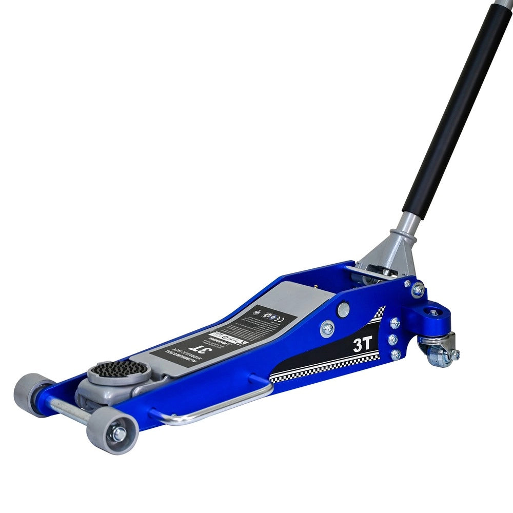 Cric Idraulico a Carrello 3 Ton ¨C MINIMAL ¨C Alluminio/Acciaio, Blu/Argento, per SUV e Fuoristrada