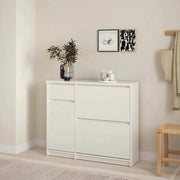 Scarpiera Todd, Mobile portascarpe, Armadio da ingresso multiuso, Mobiletto per calzature, 109x32 h93 cm, Bianco lucido