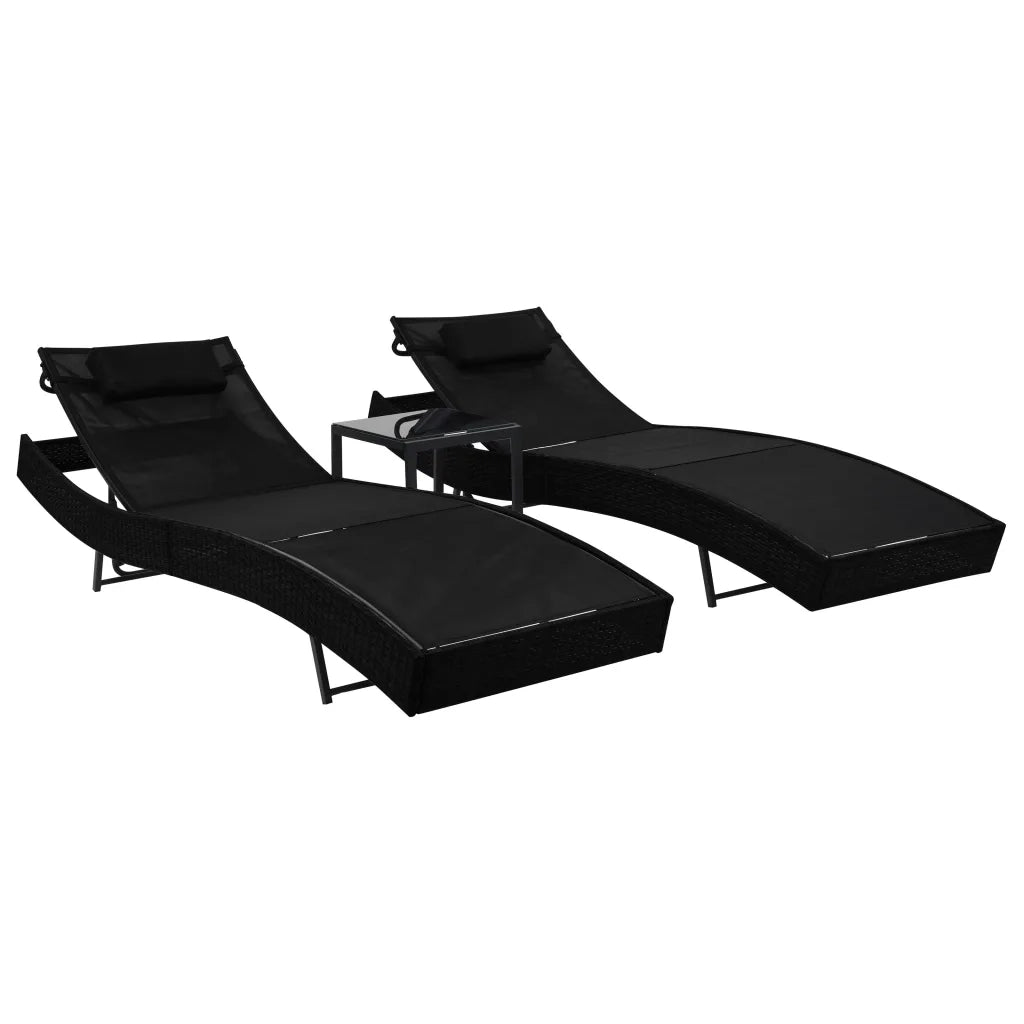 Lettini Prendisole 2 pz e Tavolo in Polyrattan e Textilene Nero cod mxl 27911