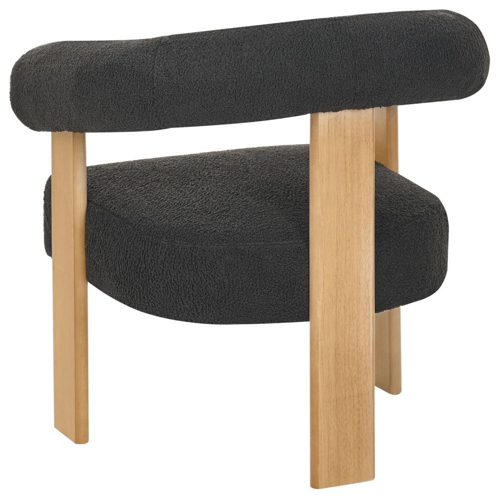 Poltrona nero e marrone chiaro con rivestimento in bouclé design retrò gambe in legno per soggiorno