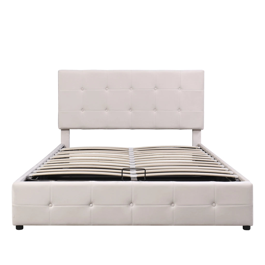 Letti contenitori 140x200 cm; contenitore salvaspazio; velluto; bianco crema (Senza materasso)