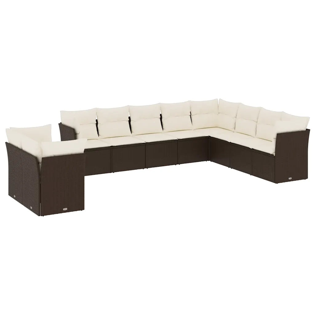Set Divani da Giardino 10pz con Cuscini in Polyrattan Marronecod mxl 88777