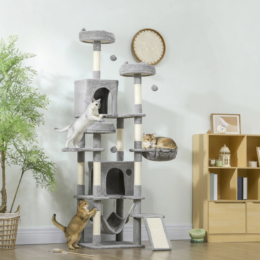 Albero per gatti con piattaforme e nicchie ¨C Zephmum ¨C Grigio 192 cm