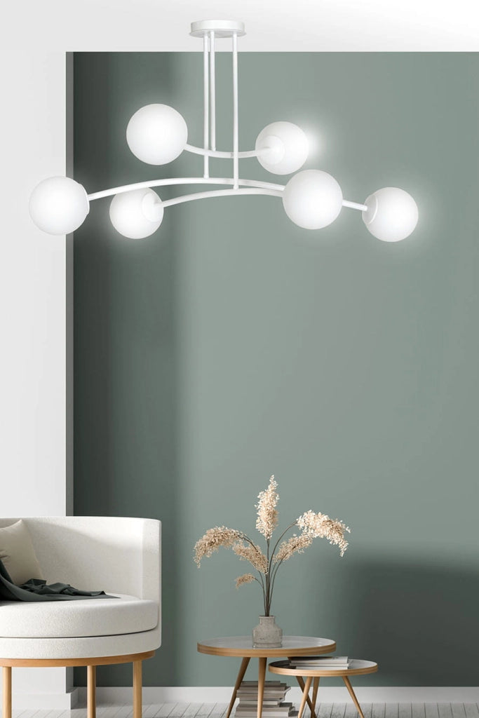Lampadario Emibig Halldor 6xE14 bianco vetro 108cm