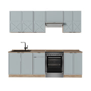 Cucina componibile Fame-Line Blu-grigio chiaro/Rovere dorato 240 cm, PL Rovere Vicco