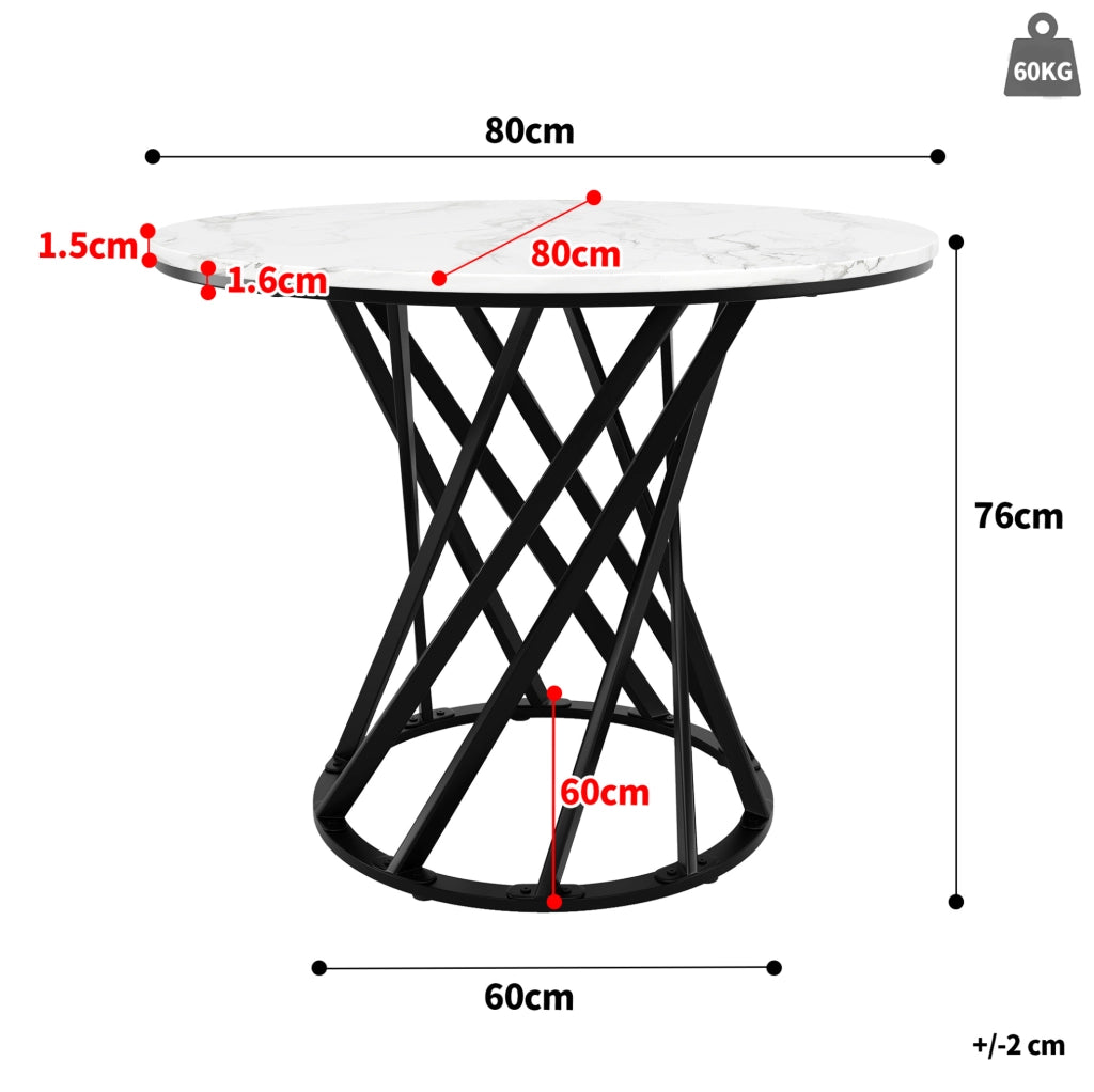 Tavolo da pranzo rotondo 80 cm in MDF con gambe in metallo