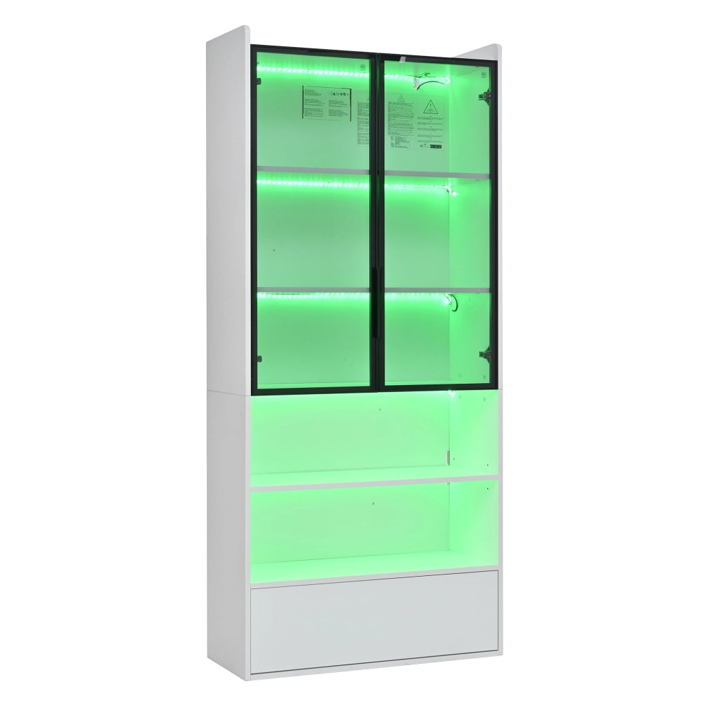Vetrina Alta con LED ¨C MINIMAL ¨C Bianco, Legno, 80x34x180