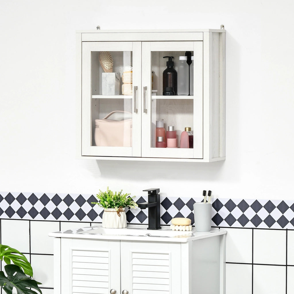 Mobile da bagno sospeso con ante in vetro e ripiano regolabile ¨C Minimal ¨C 60x19,5x54 cm bianco