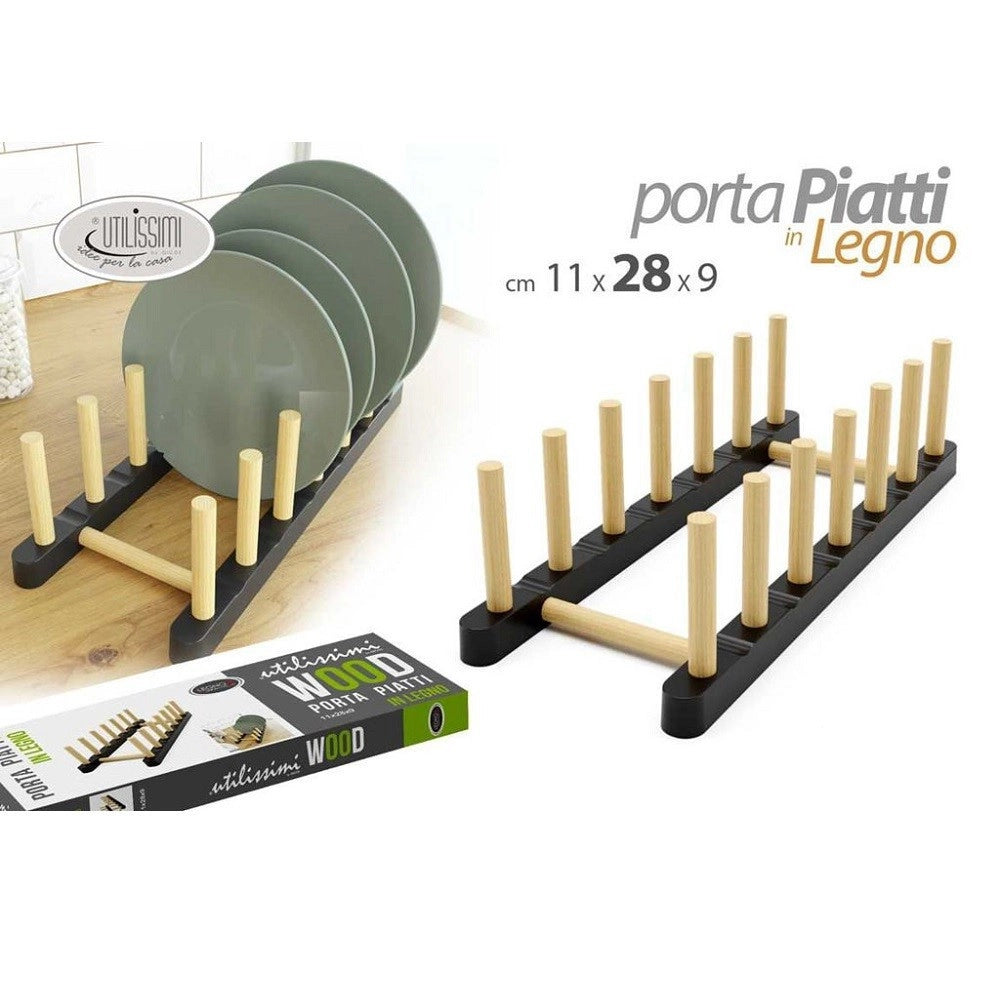 Trade Shop - Portapiatti In Legno 11x28x9cm Organizzatore Supporto Porta Piatto Cucina 838293 -